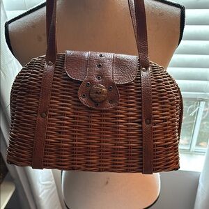 Brown Woven wicker handbag